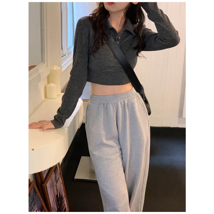 SUXI Áo polo Tay Dài Màu Sắc Thời Trang Mùa Thu