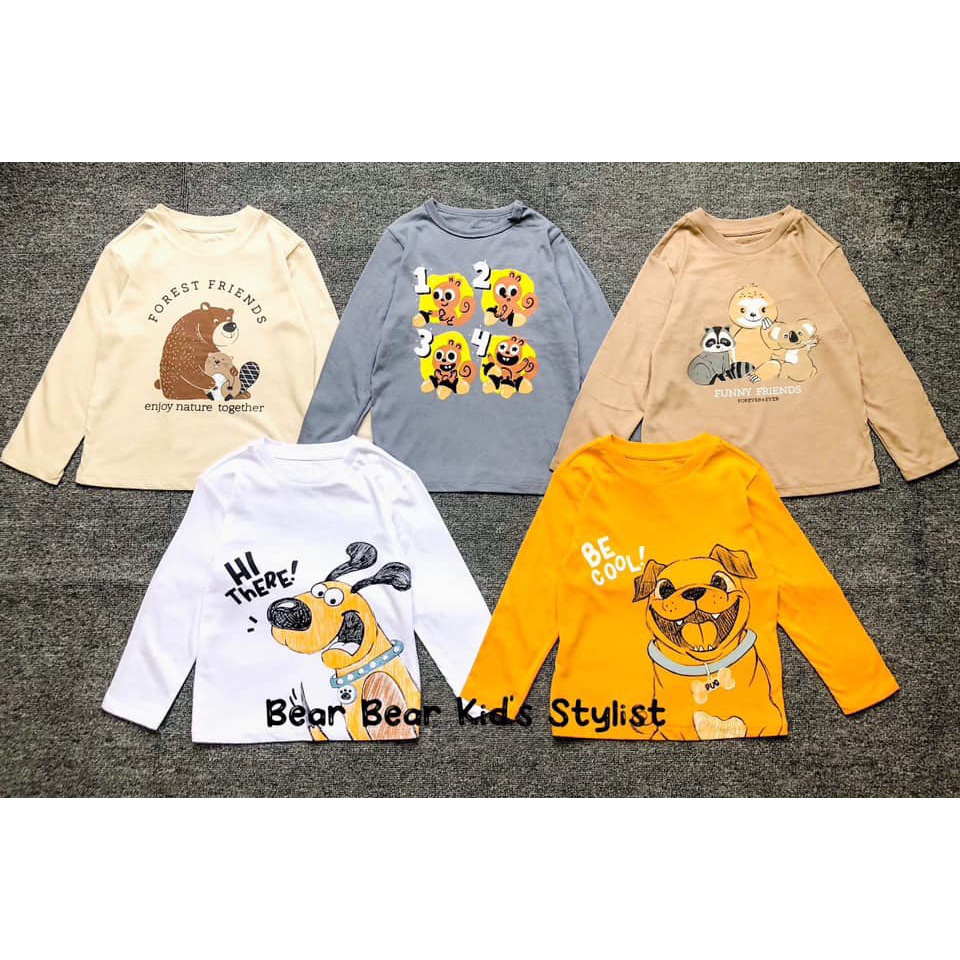 Áo thun dài tay thu đông bé trai, bé gái, cotton mịn- mát size 10-21kg