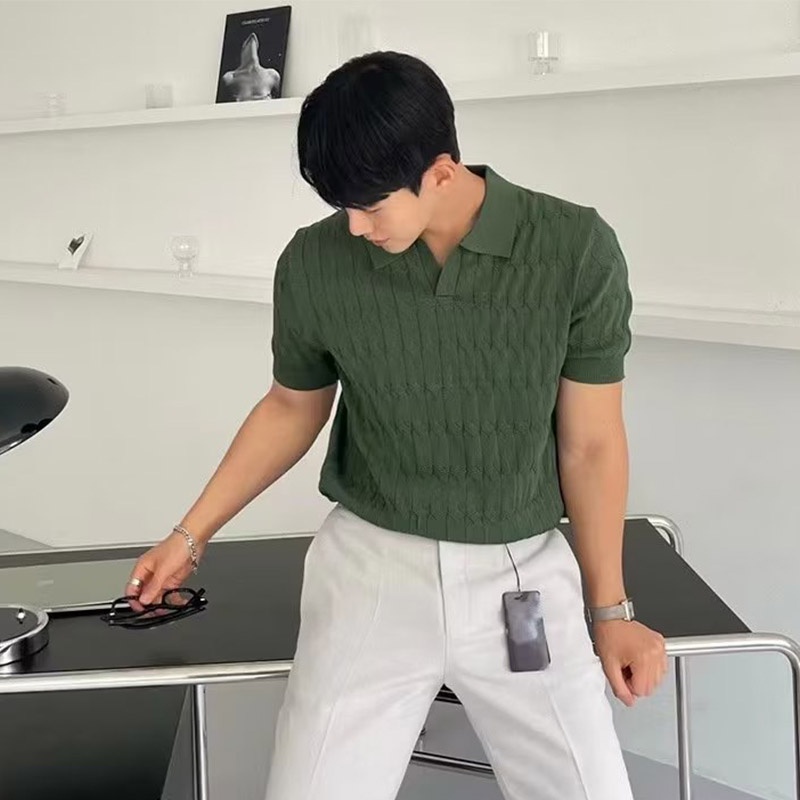Áo Thun POLO Màu Trơn Có Khóa Kéo Thời Trang Cho Nam