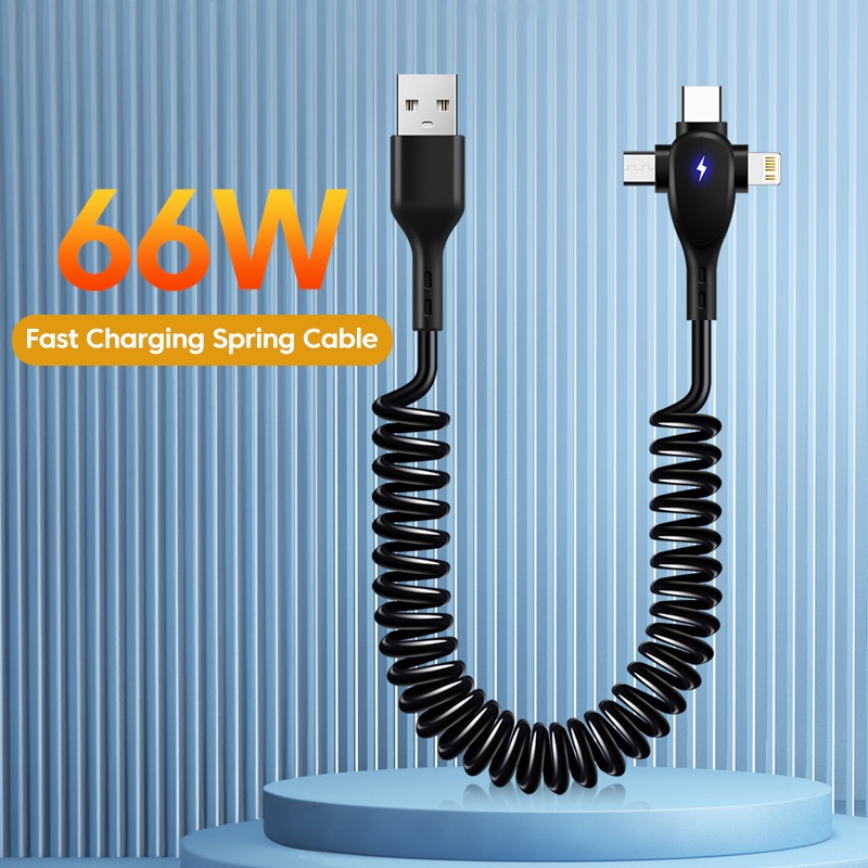 Cáp dữ liệu usb loại c 66w 5a 3a usb spring pull cáp sạc nhanh kính thiên văn cho phụ kiện ip xiaomi cáp usb trên ô tô