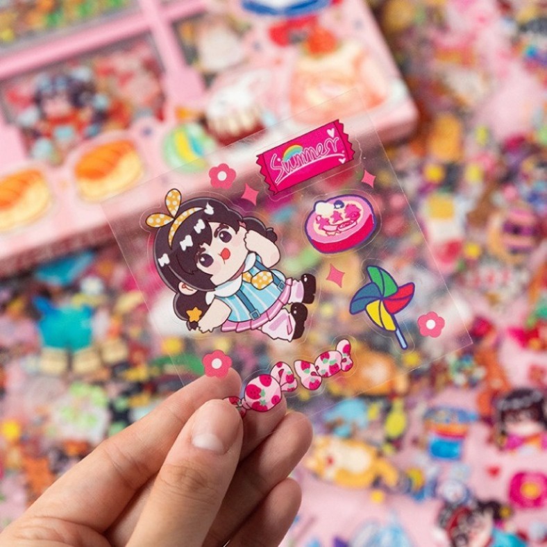 : 24h ship : không thấm nước diy cute sticker cartoon journal stickers 200 cái / hộp pet văn phòng phẩm trang trí tài khoản tay nhãn điện thoại sáng tạo chai nước sticker