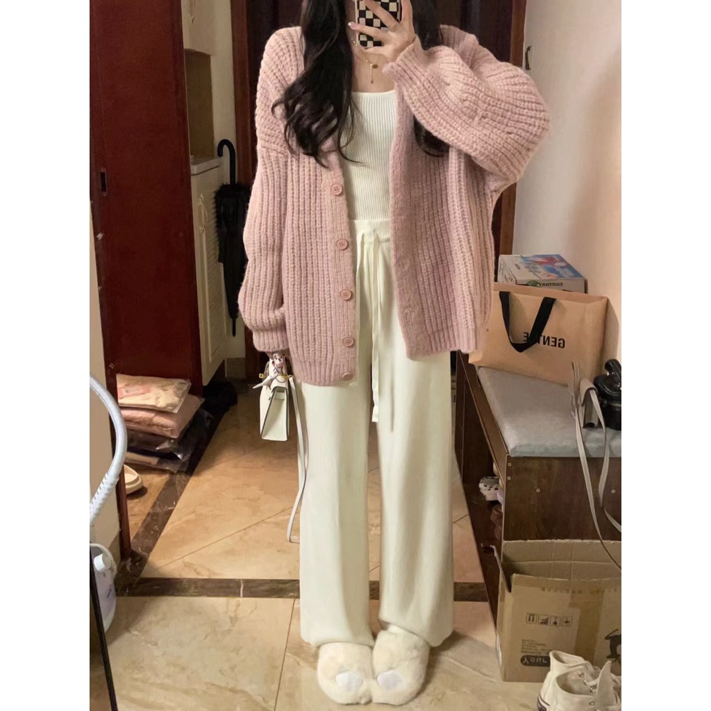 Lazy style coarse needle sweater cardigan Autumn New loose bat sleeve slimming sweater top women's MC women's clothing J7KA