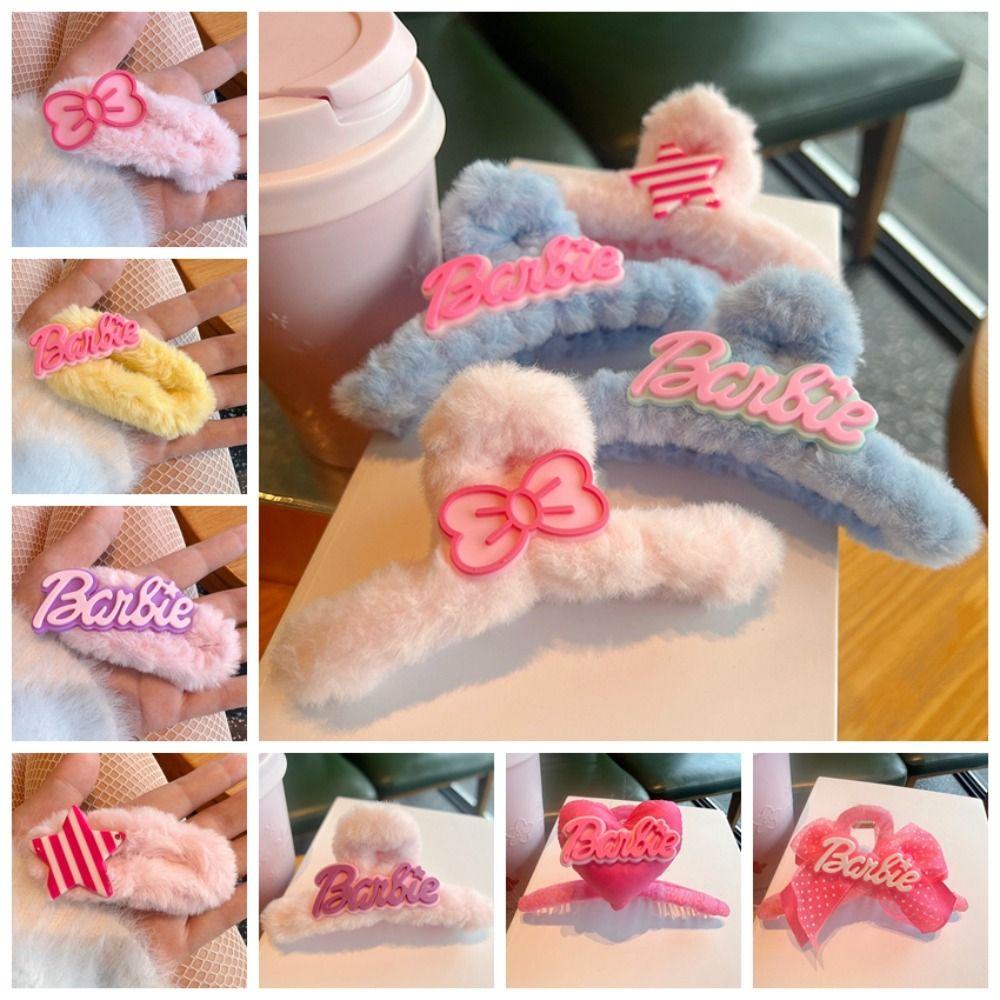 Aubrey Kẹp Tóc Hình Nơ / Trái Tim Bằng Lông Nhung Màu Hồng Phong Cách Hàn Quốc Sáng Tạo Cho Nữ