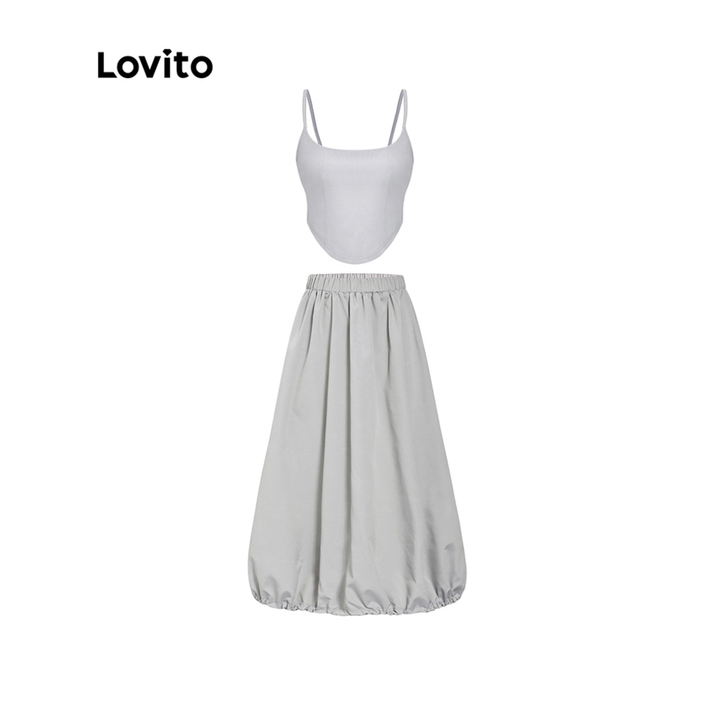 Bộ chân váy LOVITO viền kiểu cách trước dài sau ngắn màu trơn thường ngày cho nữ L55AD073