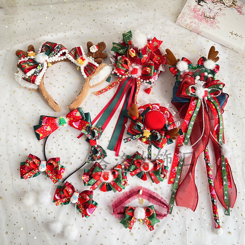 Kẹp Tóc Đính Nơ Phong Cách lolita Giáng Sinh Xinh Xắn