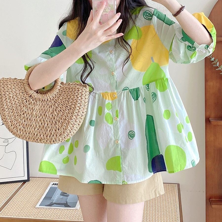 Áo Sơ Mi Tay Phồng Cổ Tròn Họa Tiết Chấm Bi Nhiều Màu Sắc Phong Cách Harajuku Dành Cho Nữ