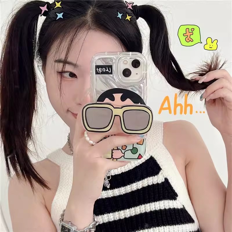 Ốp Điện Thoại Hình Cậu Bé Bút Chì Đeo Kính Râm Màu Laser Dễ Thương Cho for  IPhone  15 pro max 14Promax 11 12 13 Pro X XR XS Max 6 7 8 Plus