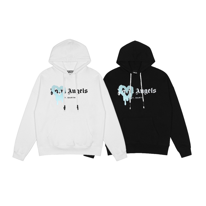 Xu hướng cổ điển pal666ngels cặp đôi thời trang hoodies màu xanh tình yêu phun sơn có mũ trùm đầu áo khoác nỉ dài tay áo chui đầu cộng với kích thước unisex