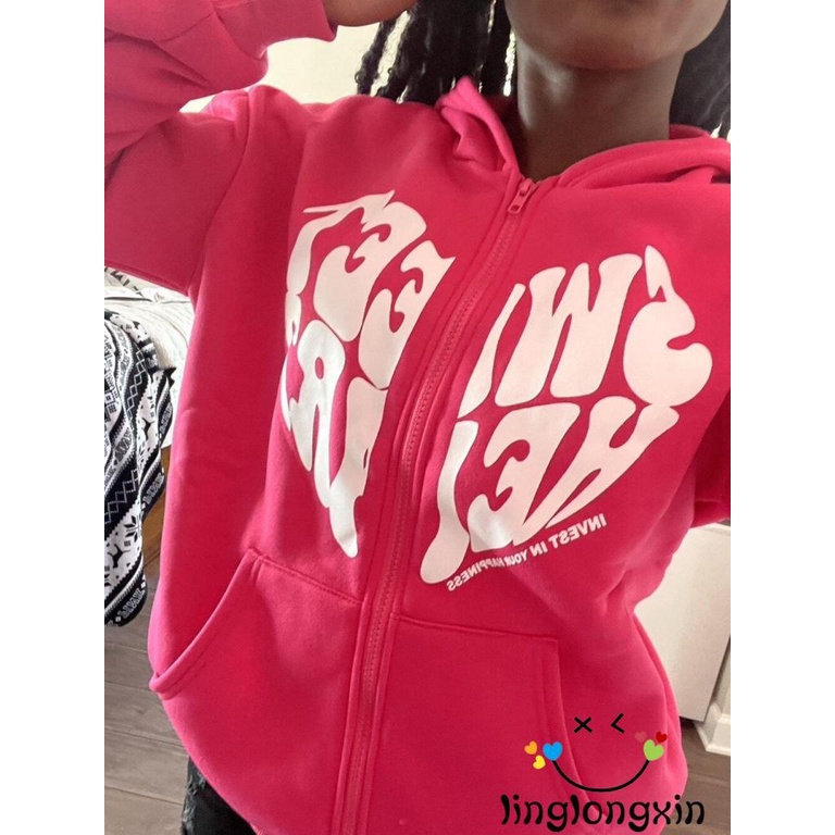 Linglongxi2-nữ tay dài chữ in hoodie cool street outwear