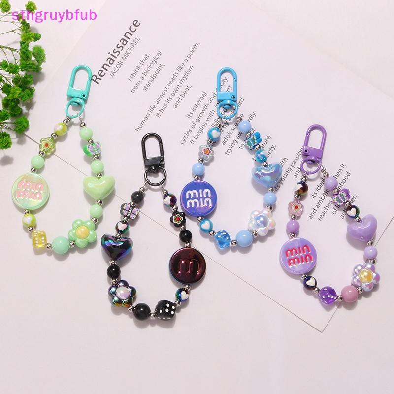 Sthb acrylic màu-mạ trái tim tình yêu móc khóa hoa dễ thương đính cườm túi đeo chìa khóa mặt dây chuyền ch phụ kiện trang trí hộp đựng tai nghe vn