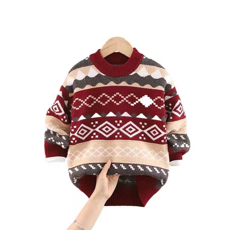 Áo sweater Dệt Kim Phối Nhung Dày Thời Trang Mùa Đông Mới 2023 Cho Bé Trai