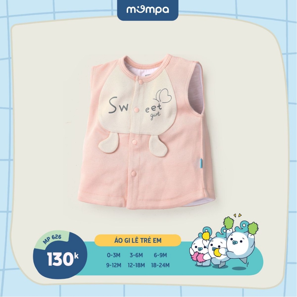 Áo gile cho bé sơ sinh Mompa 0-24 tháng cúc giữa vải cotton nỉ giữ ấm mềm mại thoáng khí MP 626