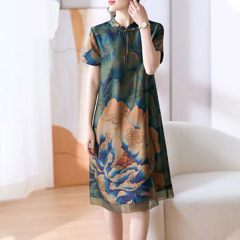 Đầm Sườn Xám Cách Tân Dáng Rộng Phong Cách Trung Hoa Thời Trang Mùa Hè Hàng Mới Dành Cho Nữ