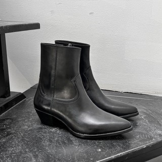 Giày zip lukas boot mũi nhọn da bò đế gỗ nhập khẩu cao cấp 5cm