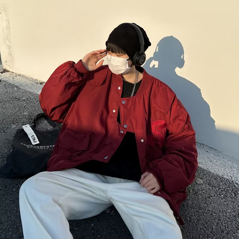 Áo khoác bóng chày VUNC dài tay dáng rộng phong cách hip hop đường phố Mỹ thời trang dành cho nam