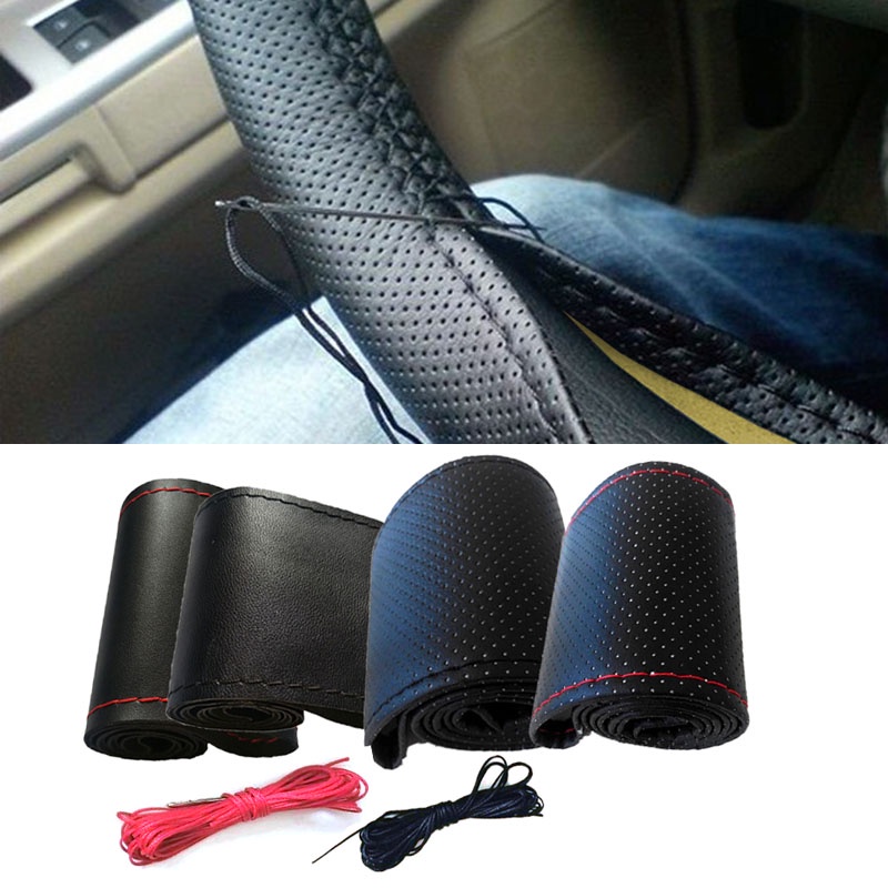 Bện trên vô lăng bọc vô lăng ô tô với kim và chỉ da nhân tạo đường kính 38cm phụ kiện ô tô ô tô