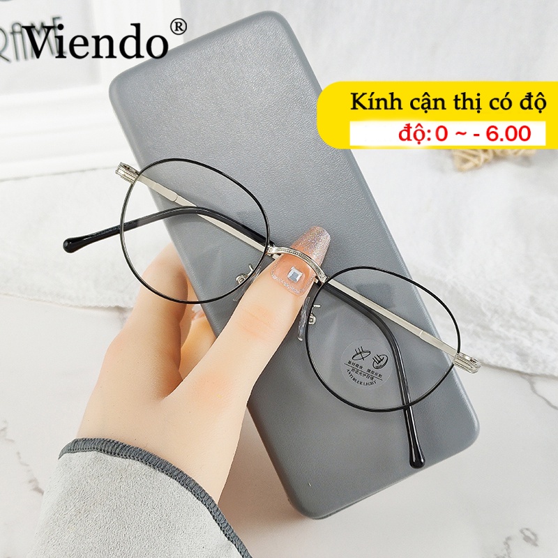 Kính mắt VIENDO gọng tròn kim loại tròng chống tia UV400 chống ánh sáng xanh hỗ trợ độ cận đổi màu thời trang unisex