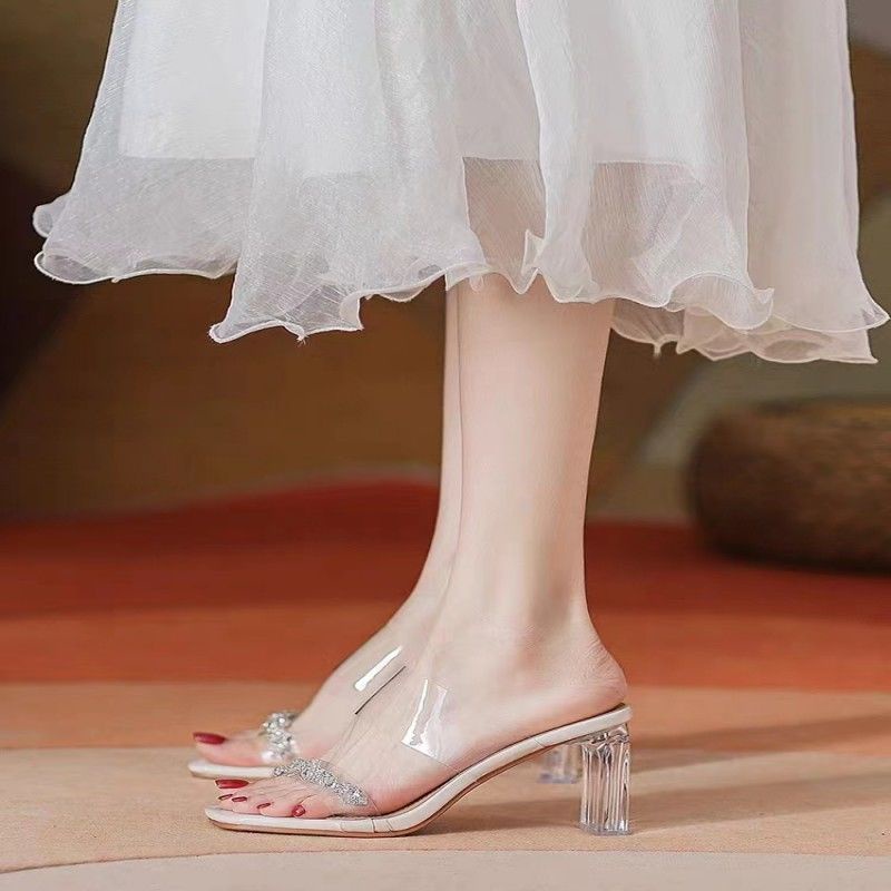 Big Size 35-42 Dép Cao Gót nữ Đế Vuông hở gót phối dây cao 7/9cm