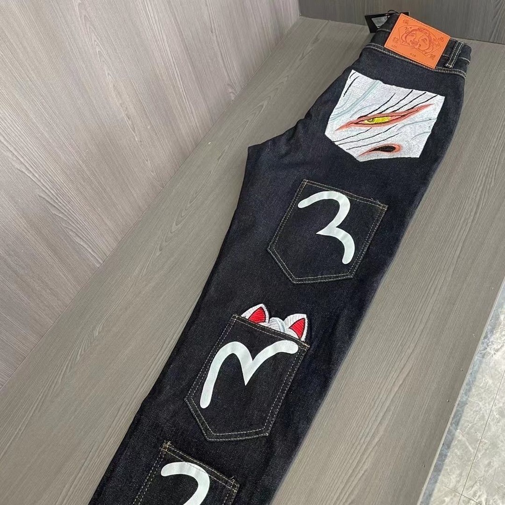 Evisu Quần Jean Dài Dáng Ôm Thêu logo Thời Trang Trẻ Trung Cho Nam