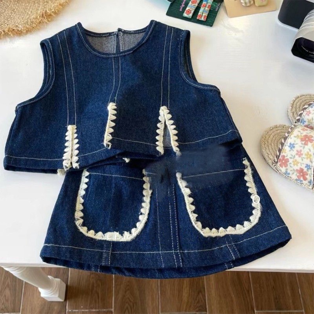 Bear leader baby girl's clothing set 2023 new spring autumn split denim vest + áo sơ mi dài tay + váy denim bộ ba mảnh