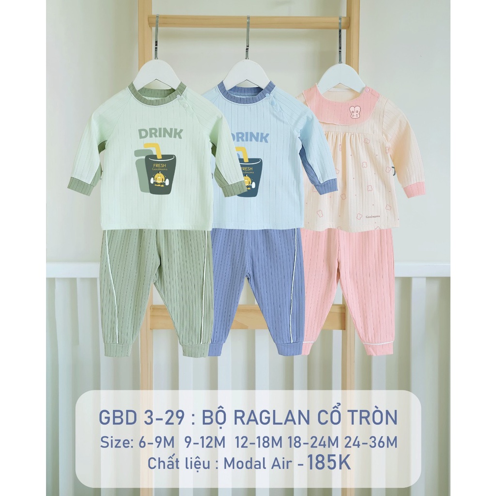 GOODMAMA - Bộ quần áo raglan cổ tròn cho bé