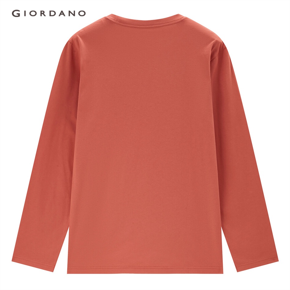Áo thun GIORDANO 13093791 cotton cổ tròn dài tay họa tiết chữ dành cho nam