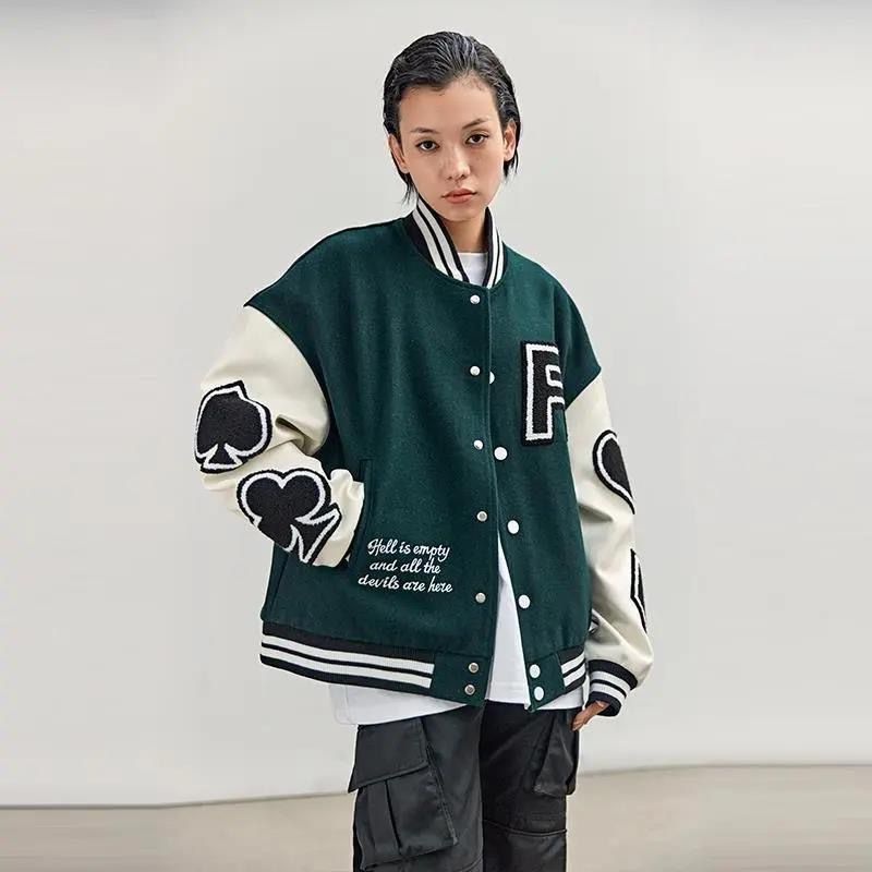 Áo khoác nam thiết kế in đường phố thời trang sense stitching top loose casual all-match baseball uniform jacket