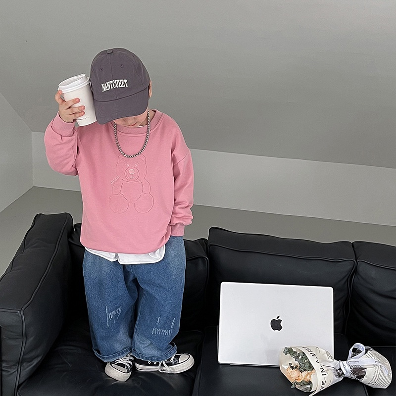 Áo len t-shirt cậu bé nhật bản và hàn quốc áo len in hình gấu màu rắn