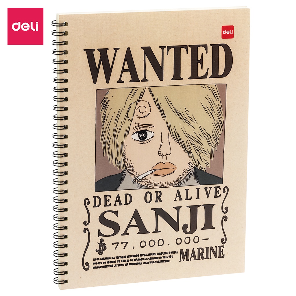 Sổ gáy xoắn kẻ ngang Deli - Họa tiết One Piece, Khổ kẻ ngang, B5 120 trang màu ngẫu nhiên - EN004