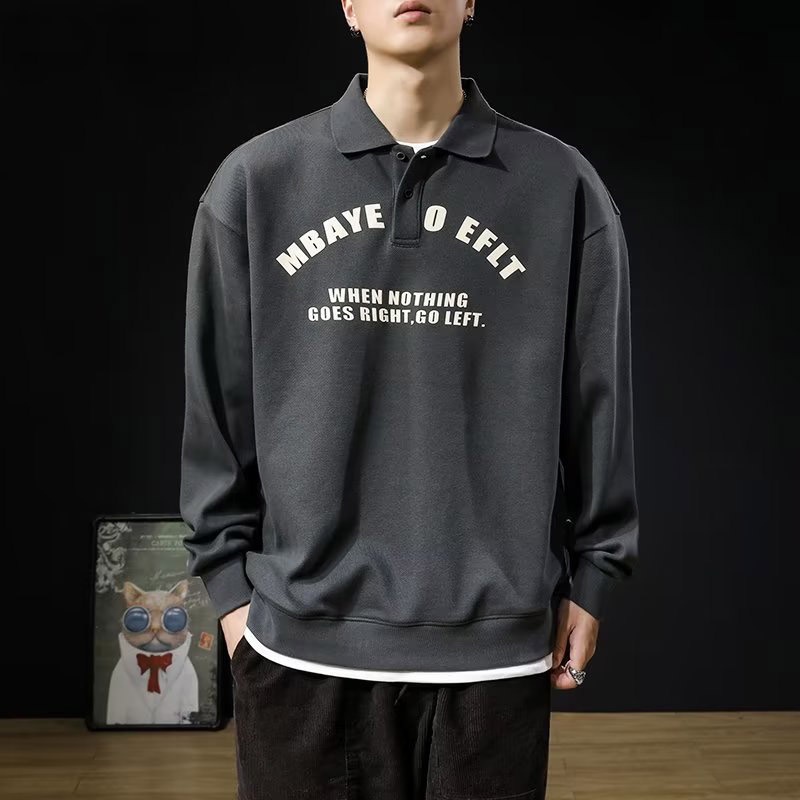 YIPINYOUYOU Áo Nỉ Dài Tay Form Rộng Phong Cách Nhật Bản Cho Nam