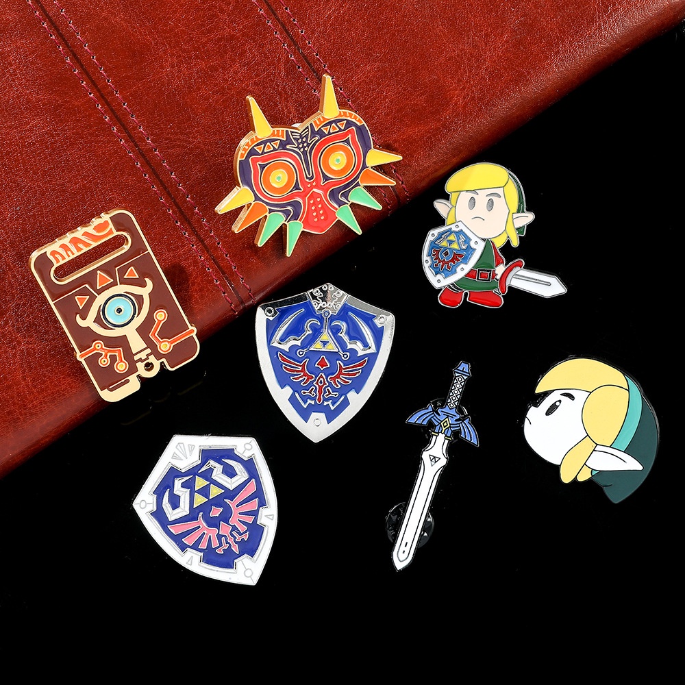 Legend of zelda ghim men breath of the wilderness adventure game brooch mask shield pin lapel badges món quà trang sức cho bạn bè