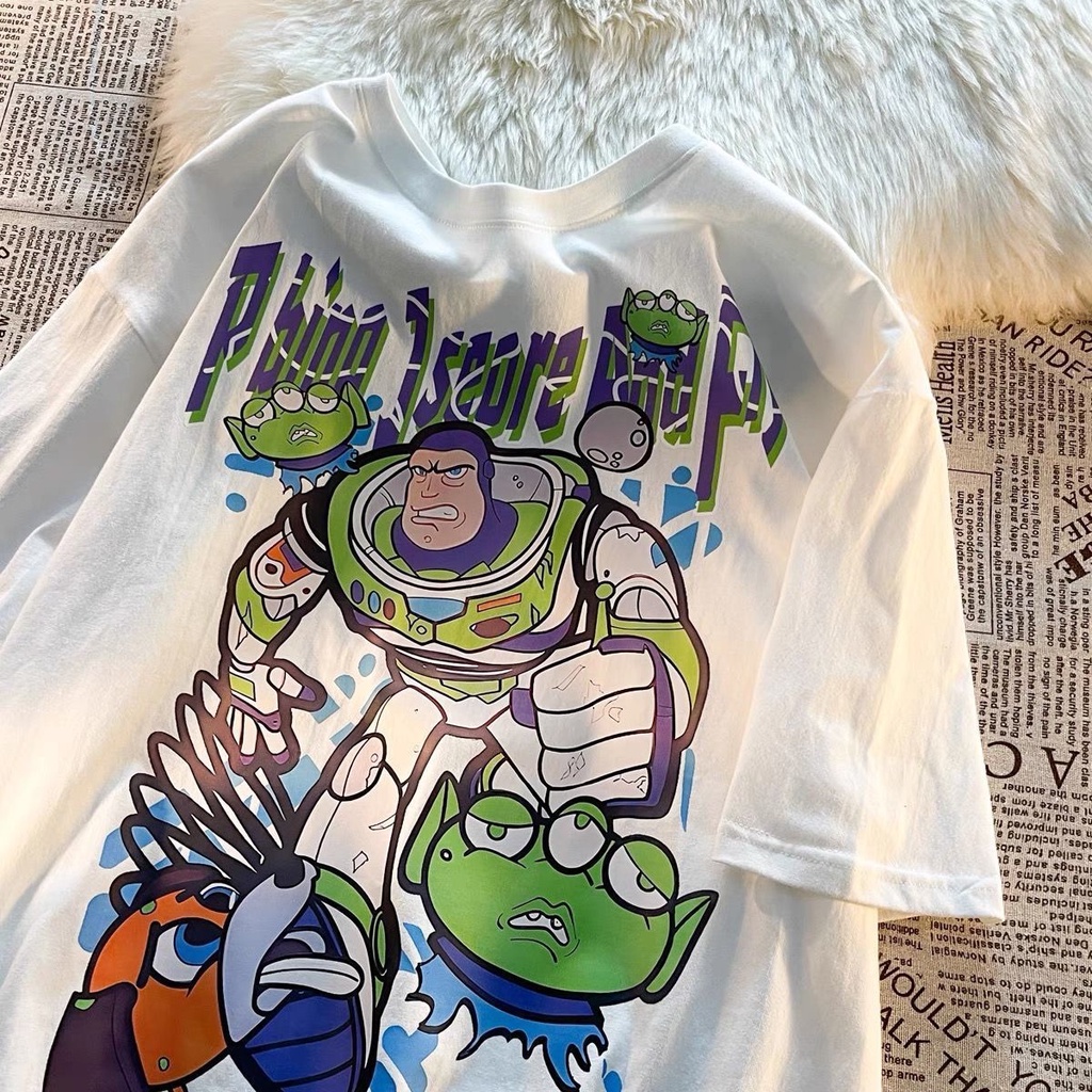Áo Thun cotton Nguyên Chất In Hình buzz lightyear Phong Cách hip hop Đường Phố Mỹ Thời Trang Mùa Hè Cho Cặp Đôi