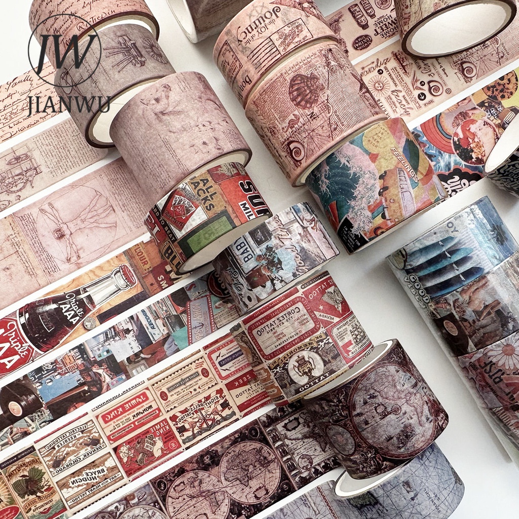 Bộ 4 Cuộn Băng Keo Giấy Washi Nhiều Kích Cỡ Phong Cách Vintage
