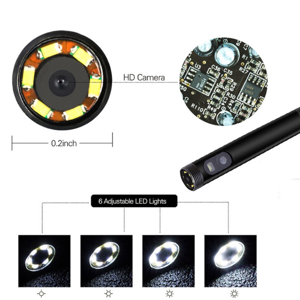 Tích hợp 6 đèn LED Máy dò dây Borescope Camera kiểm tra nội soi dây linh hoạt Camera nội soi mini USB màu đen Camera siêu nhỏ