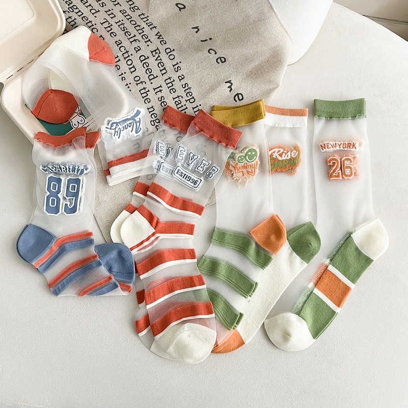 Tất Lụa Trong Suốt In Chữ Thời Trang Xuân Hè Cho Nữ