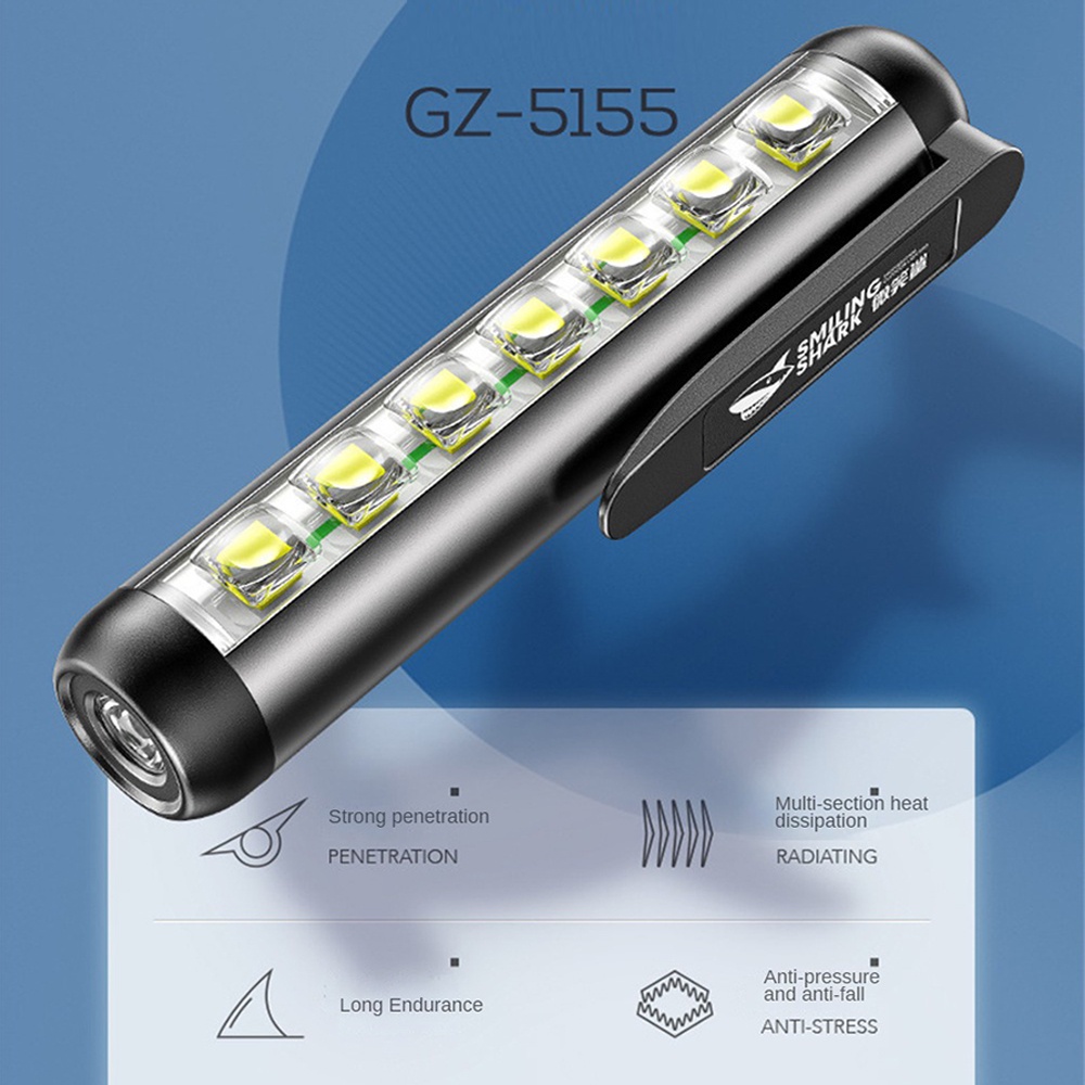 Đèn Kẹp Bút Hình Cá Mập Cười Đèn Pin Mini Cầm Tay Đèn Pha Lớn Đèn Bên Có Khả Năng Hấp Thụ Từ Tính Mạnh Đèn Pin Đèn Pin