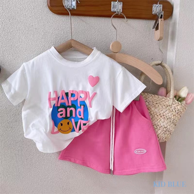 Bộ Đồ Thể Thao Áo Thun Tay Ngắn Phối Quần Short In Chữ Thời Trang Mùa Hè Cho Bé Gái