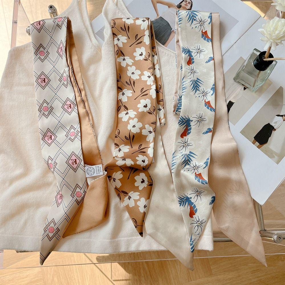 Khăn Quàng Cổ / Khăn Quàng Cổ / Băng Đô Vải Lụa Satin In Họa Tiết Hoa 26EDIE Kẻ Sọc Caro Ngọt Ngào Thanh Lịch Cho Nữ