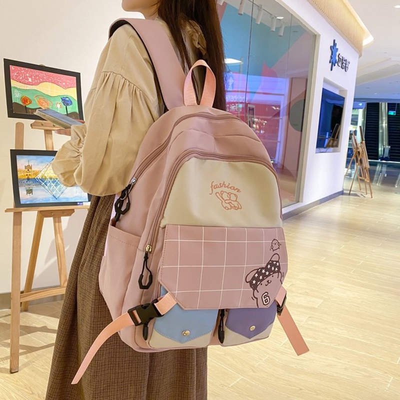 IELGY Large Capacity Japanese Color-block Backpack Girls' High-value Girls' Schoolbag College-style Backpack
