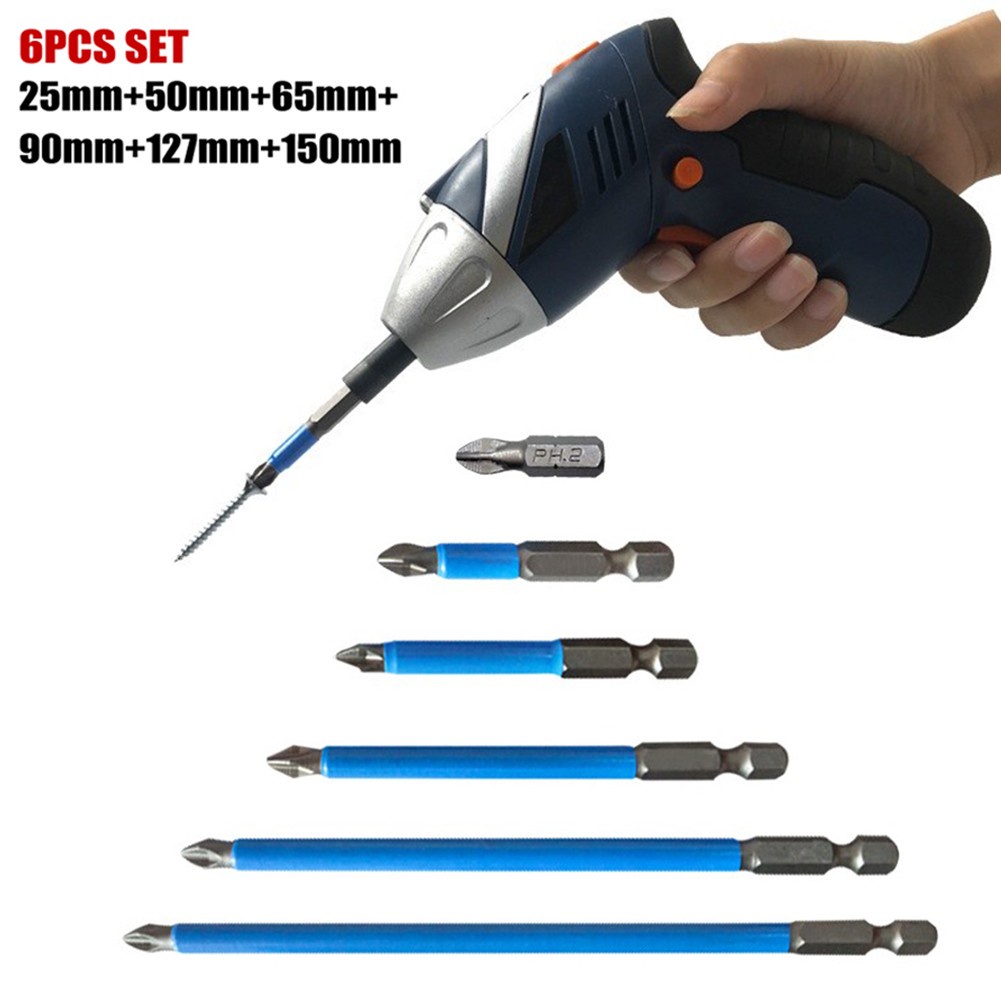 Set 6 Tua Vít Đầu Lục Giác Từ Tính Chống Trượt PH2 25-150mm