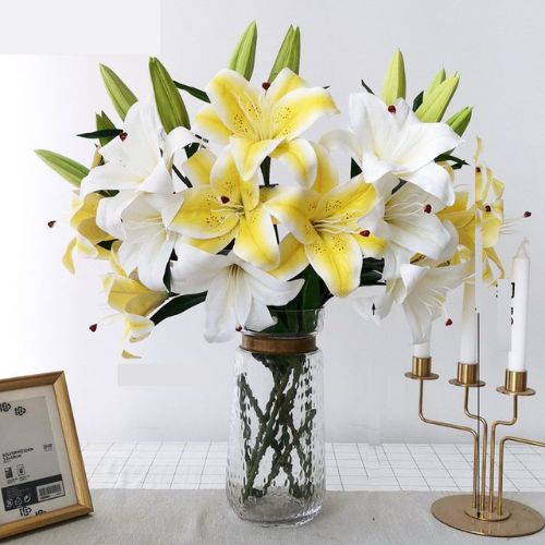Hoa Ly Giả 3 Bông 2 Nụ Cao Cấp - Hoa Giả Nhiều Màu Sắc Trang Trí Bàn Ăn, Nhà Cửa, Văn Phòng, Nhà Hàng
