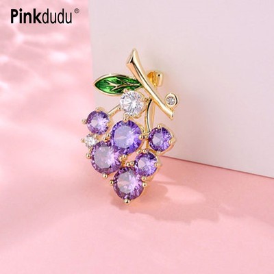 Ghim cài áo Pinkdudu PD1076 bằng hợp kim hình chùm nho đính đá zircon hồng tím dễ thương