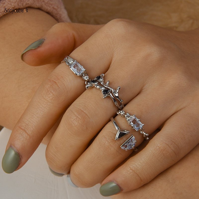 Nhẫn Hở Đính Đá Màu Sắc Đơn Giản Phong Cách Punk Hip Hop Cho Nam Và Nữ