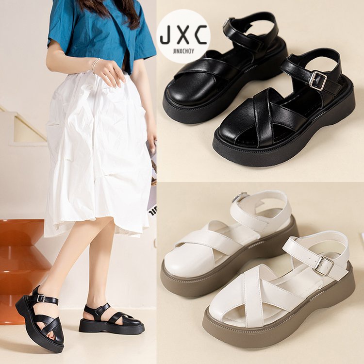 Giày sandal JINXCHOY hở ngón đế dày nhẹ nhàng thoải mái màu trơn phong cách Hàn Quốc mới thời trang cho nữ