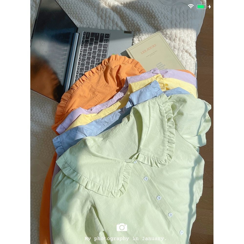 TIANLEYU Áo Sơ Mi Tay Dài In Hoa Kiểu Hàn Quốc Dễ Thương Cho Nữ cổ áo búp bê 16Z23041002