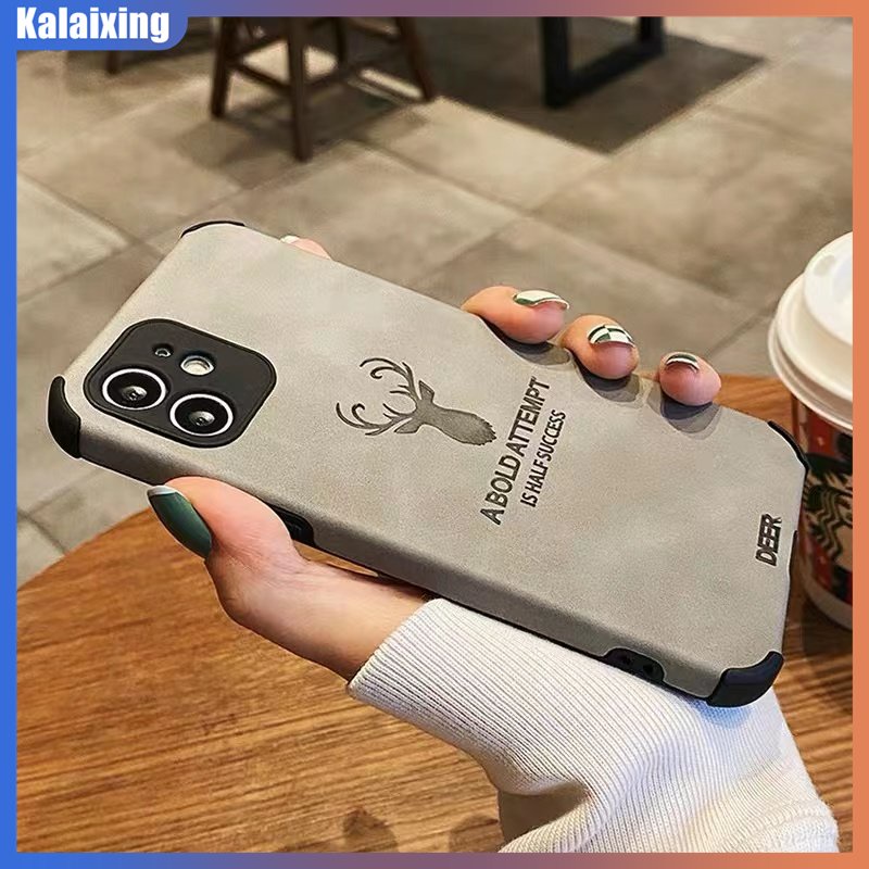 Ốp Điện Thoại Da Mềm Chống Rơi Họa Tiết Đầu Hươu Cho iPhone 14 Plus 13 Pro Max 12 Pro Max