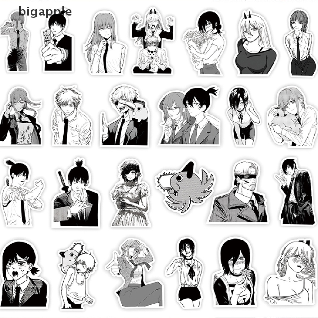 Set 50 Sticker Họa Tiết Anime Màu Trắng Đen Chống Thấm Nước Để Trang Trí Laptop