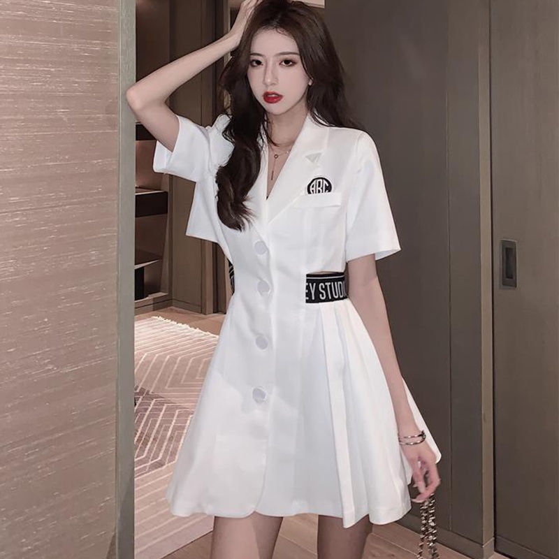 IELGY    Đầm Ngắn Xếp Ly Eo Ngắn Không Tay Thanh Lịch Phong Cách Phương Tây Cho Phụ Nữ Trung Niên