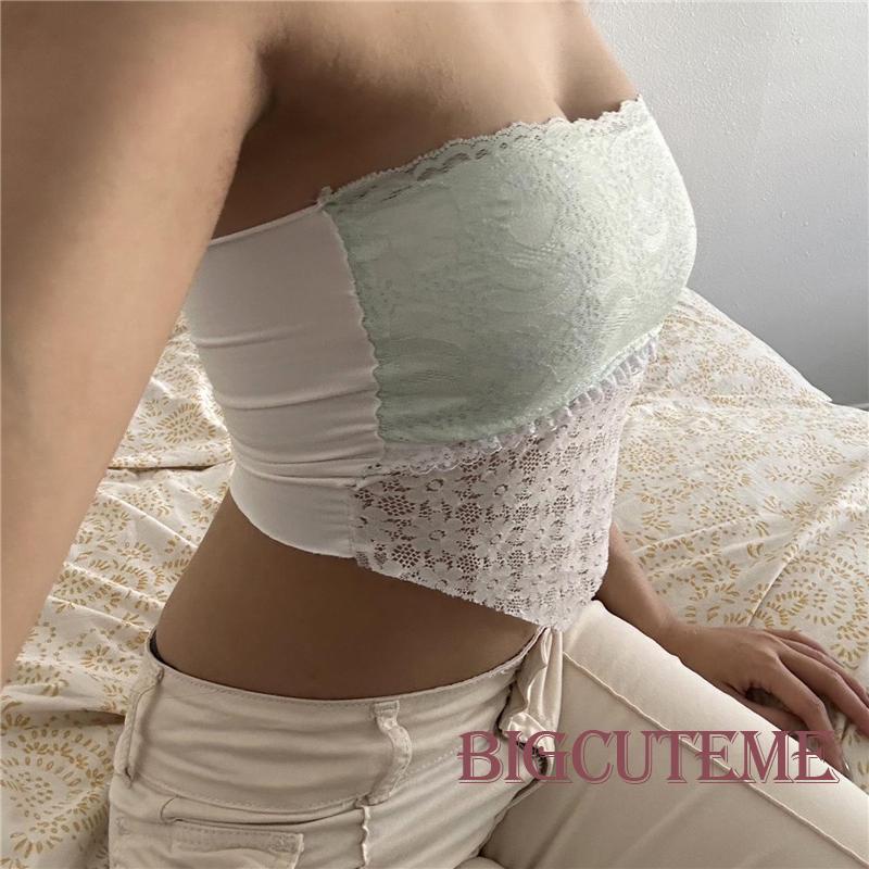 [] Áo Ống Mỏng Không Tay Không Đối Xứng Viền Ren Hoa Mùa Hè Cho Nữ