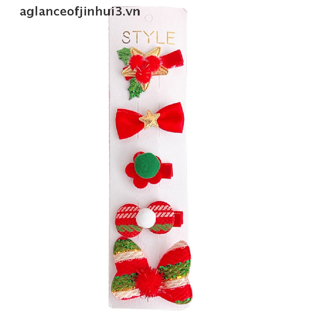 Set 5 Kẹp Tóc Trang Trí Giáng Sinh Bằng Vải Che Phủ Toàn Diện Cho Bé Gái